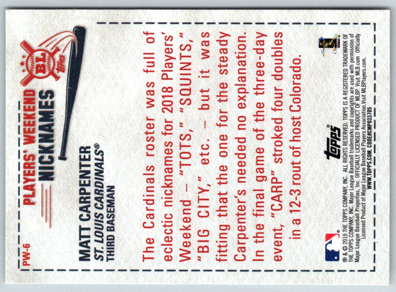 2019 Topps Big League Players' Weekend Nicknames Matt Carpenter