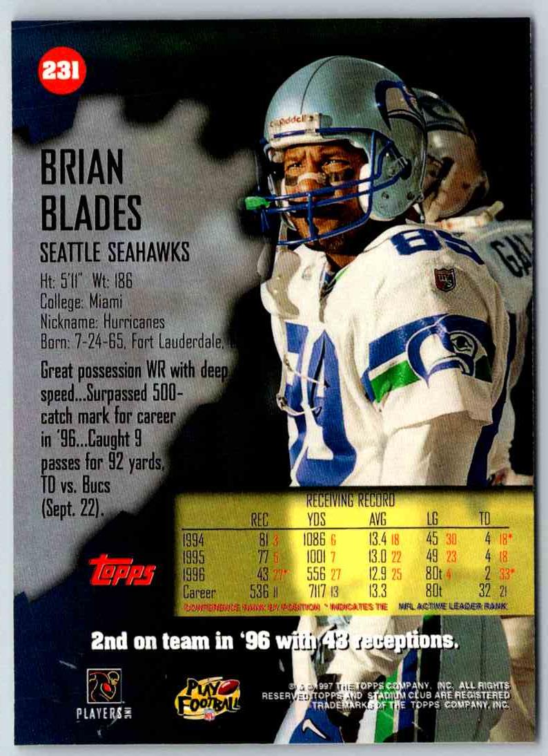 1997 Topps Stadium Club Football Brian Blades