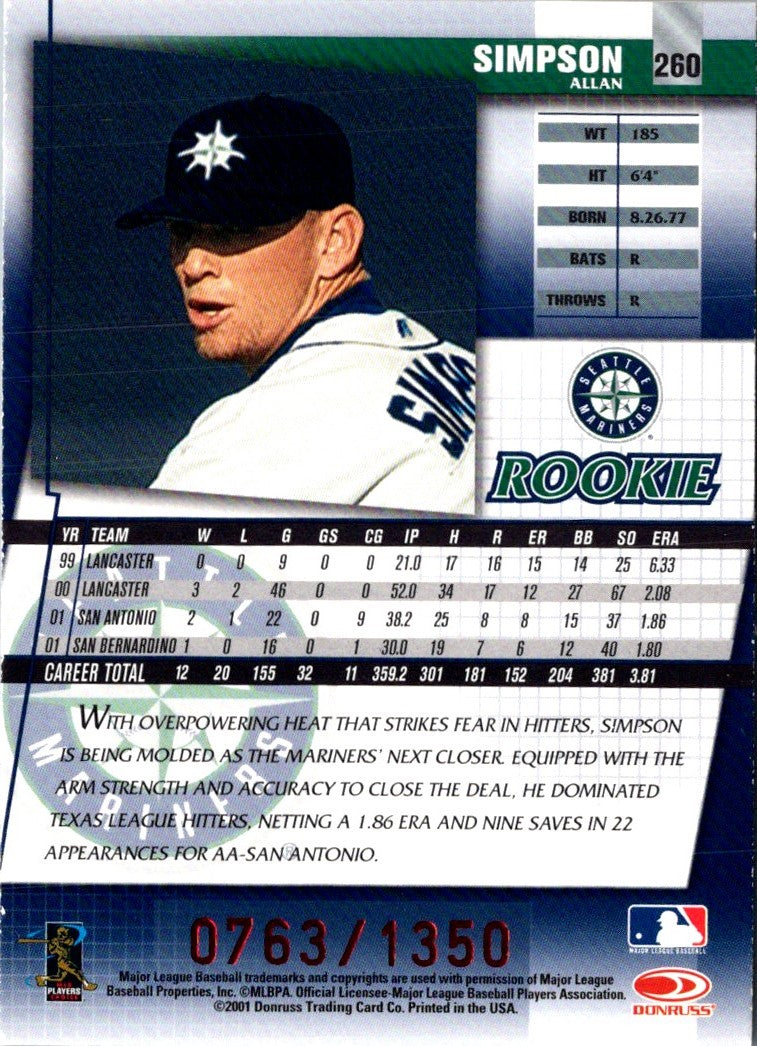 2002 Donruss Best of Fan Club Allan Simpson