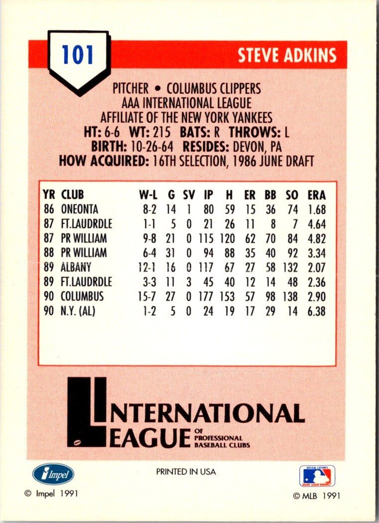 1991 Line Drive AAA Steve Adkins