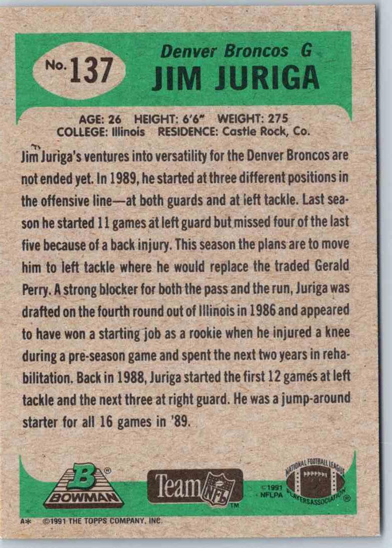 1991 Bowman Football Jim Juriga