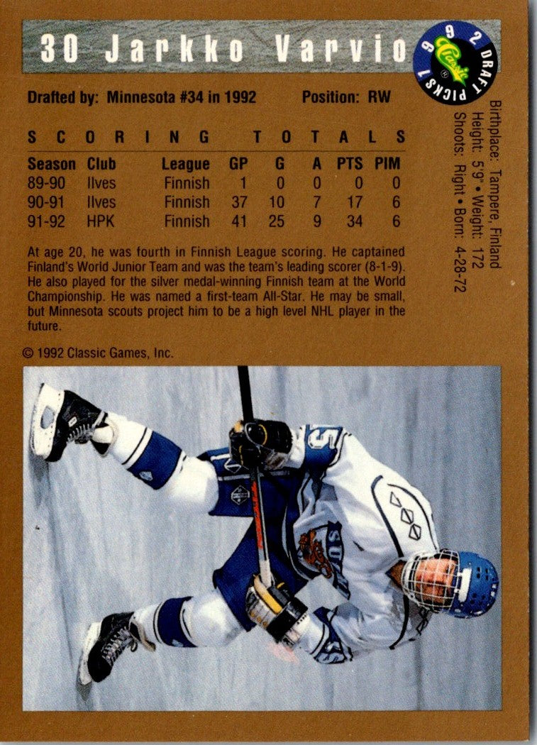 1992 Classic Draft Picks Jarkko Varvio