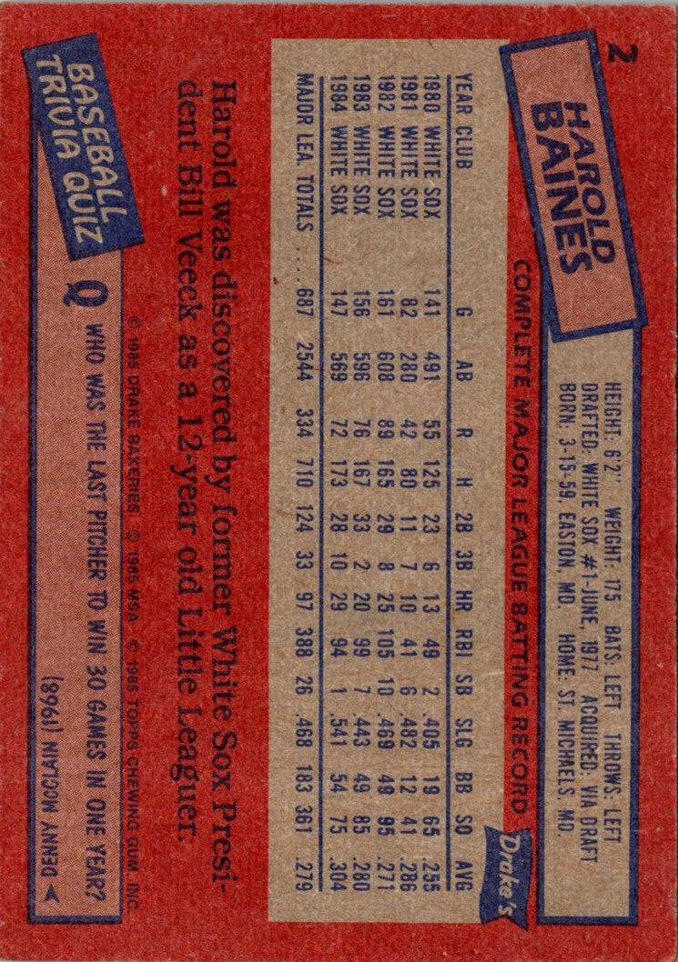 1985 Drake's Big Hitters Harold Baines
