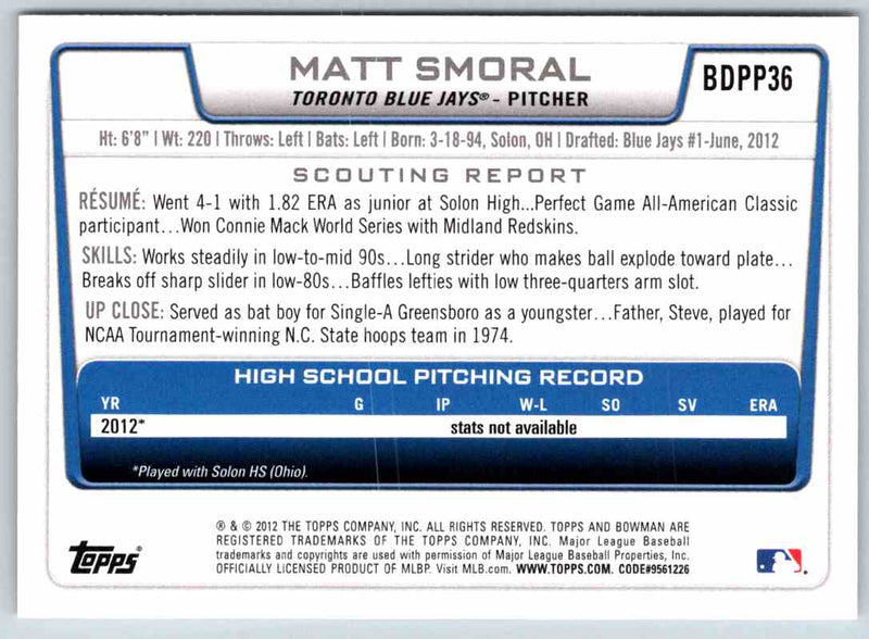 2012 Bowman Matt Smoral