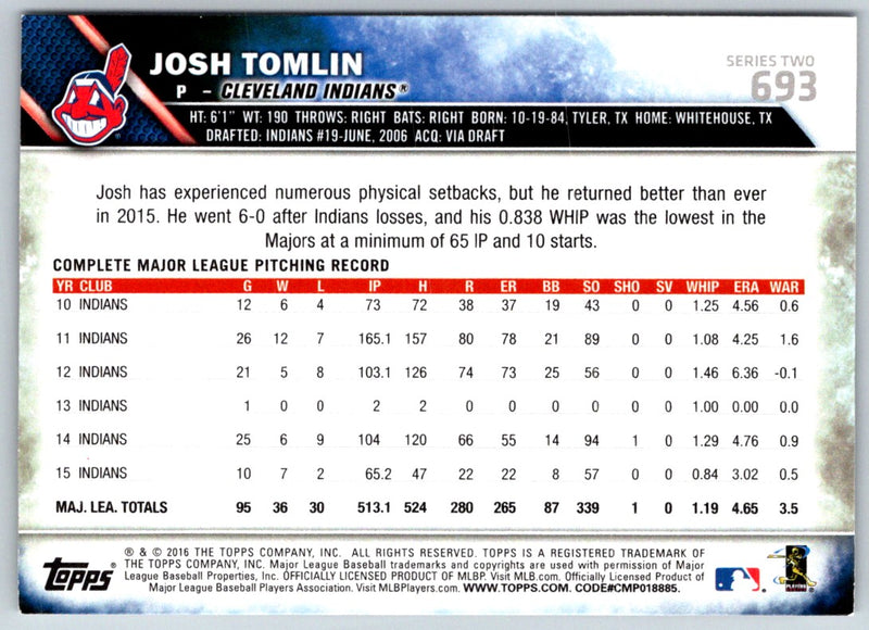 2016 Topps Josh Tomlin