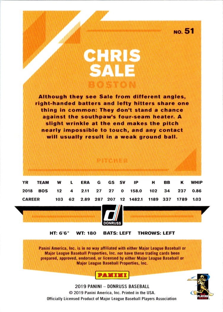 2019 Donruss Holo Orange Chris Sale