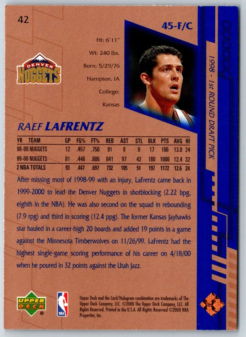 2000 Upper Deck Raef LaFrentz