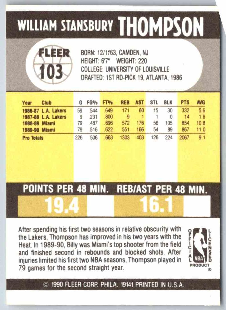 1990 Fleer Billy Thompson