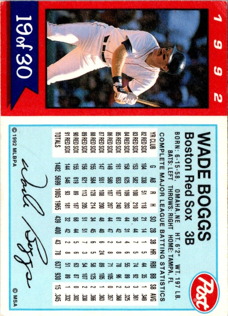 1992 Post Cereal Wade Boggs