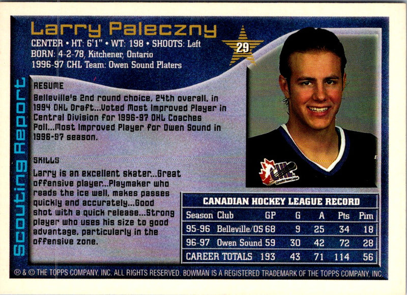 1997 Bowman CHL Larry Paleczny
