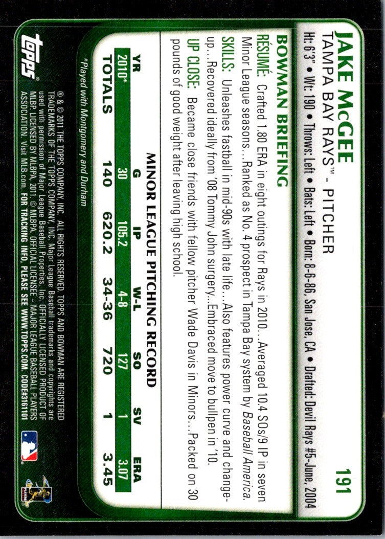 2011 Bowman Jake McGee