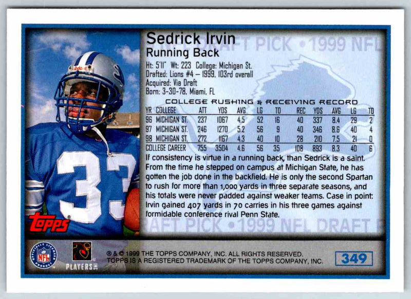 1999 Topps Sedrick Irvin