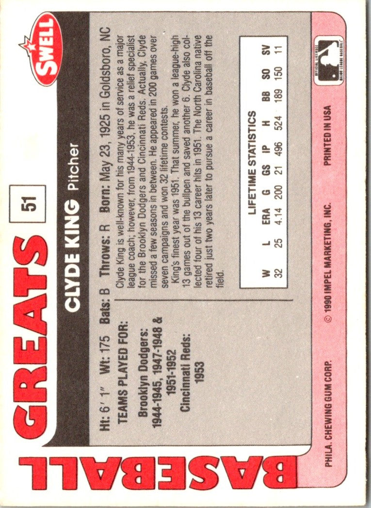 1991 Swell Baseball Greats Clyde King