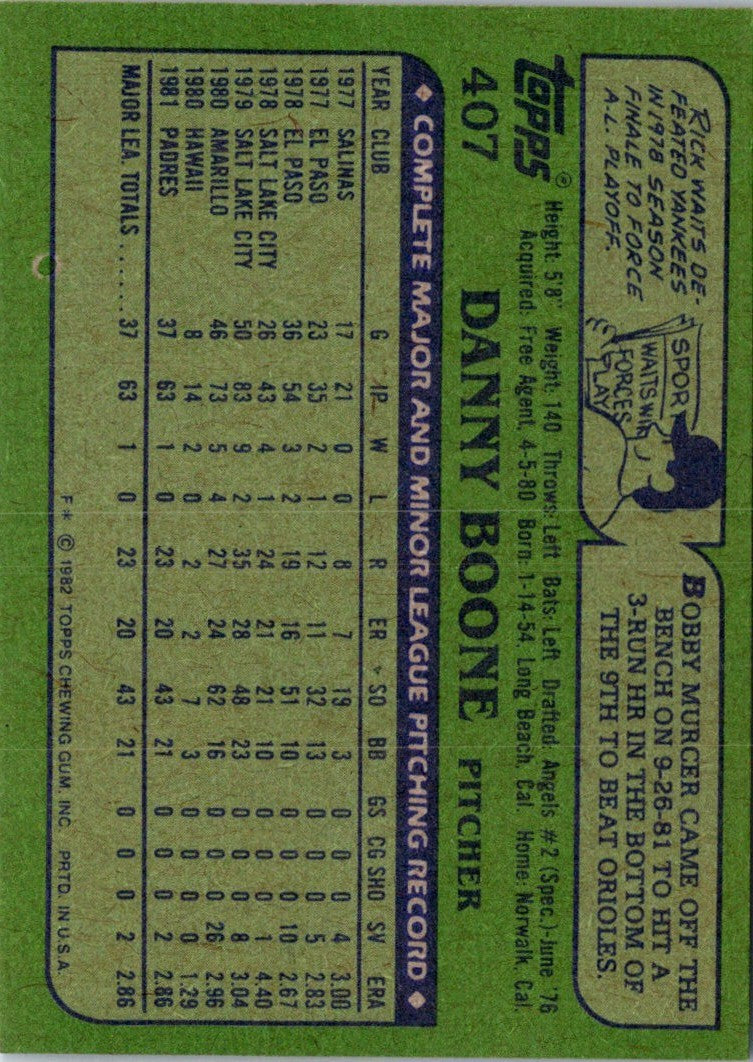 1982 Topps Danny Boone