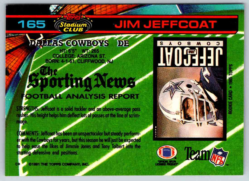 1991 Topps Stadium Club Football Jim Jeffcoat