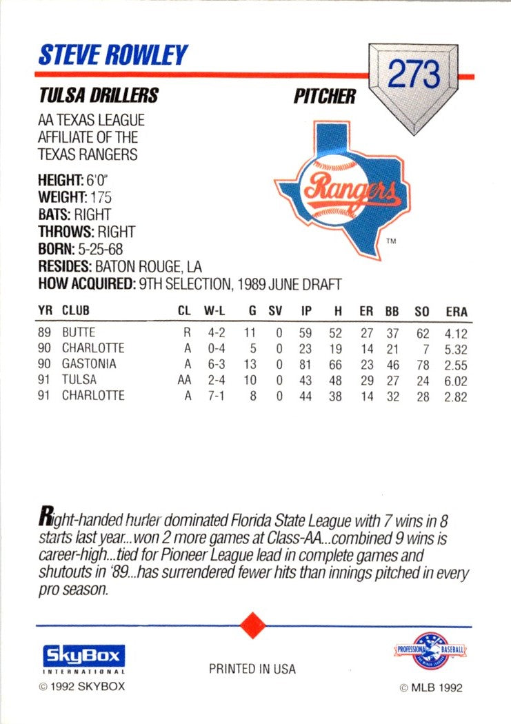 1992 SkyBox AA Steve Rowley