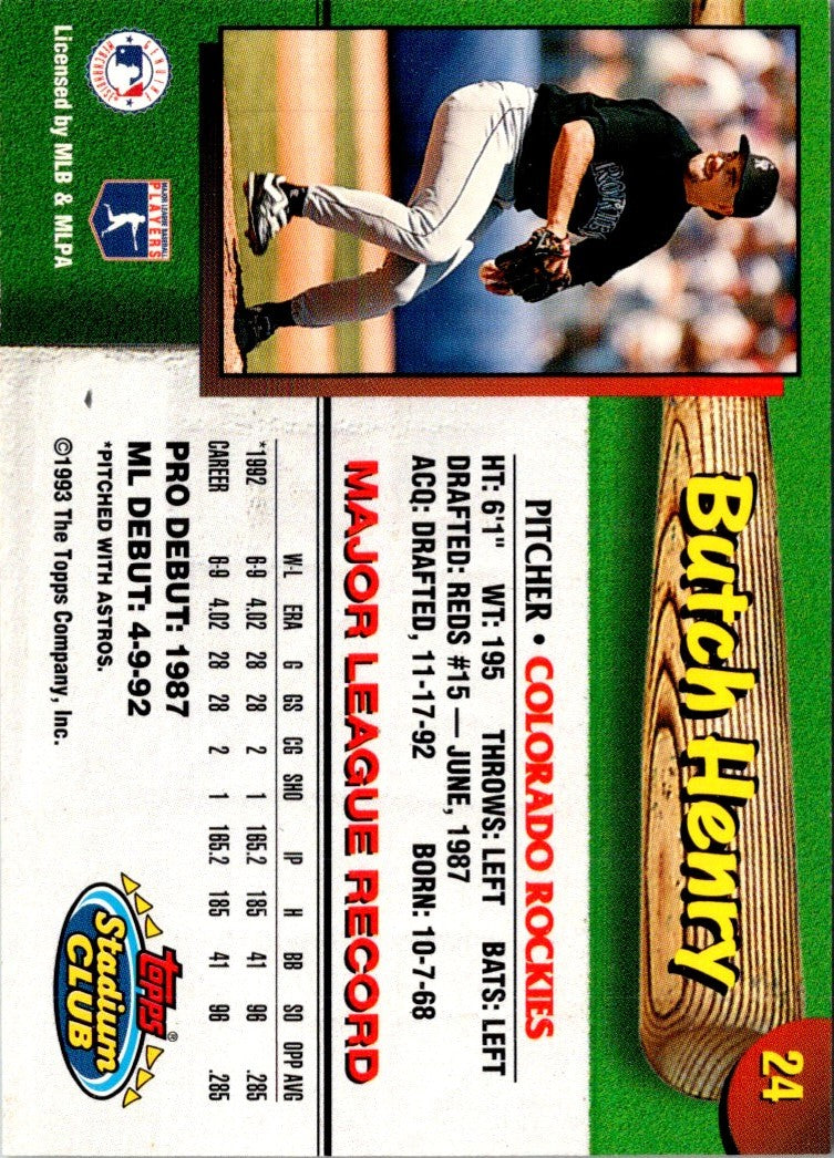1993 Stadium Club Colorado Rockies Butch Henry