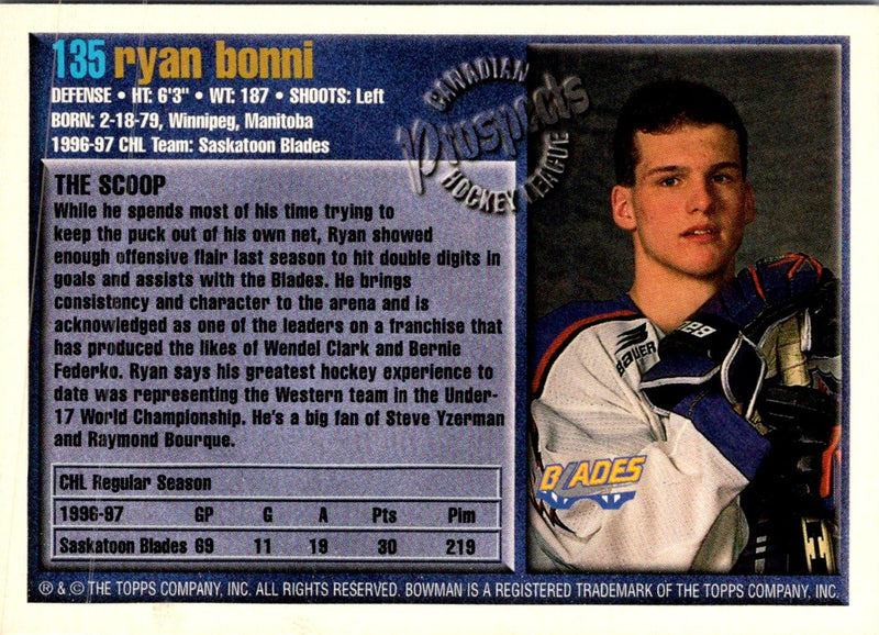 1997 Bowman CHL Ryan Bonni