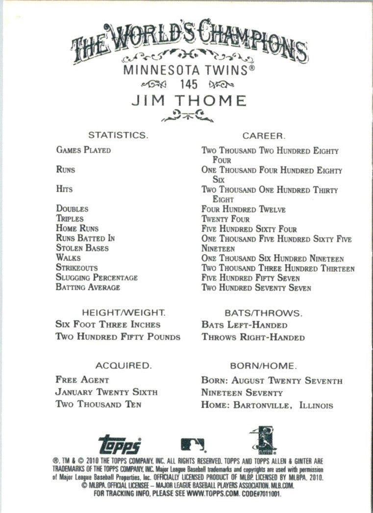 2010 Topps Allen & Ginter Jim Thome