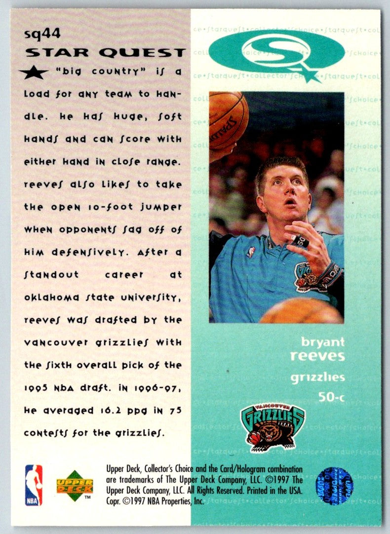 1997 Collector's Choice StarQuest Bryant Reeves
