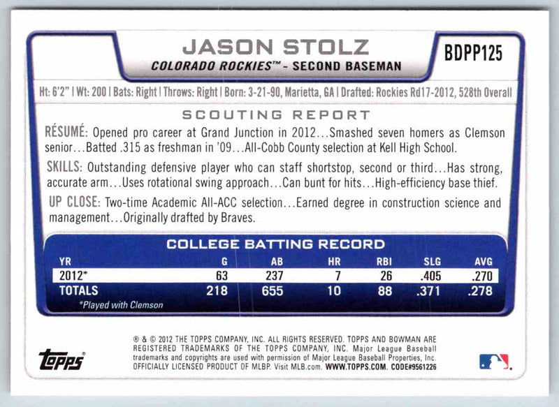 2012 Bowman Jason Stolz