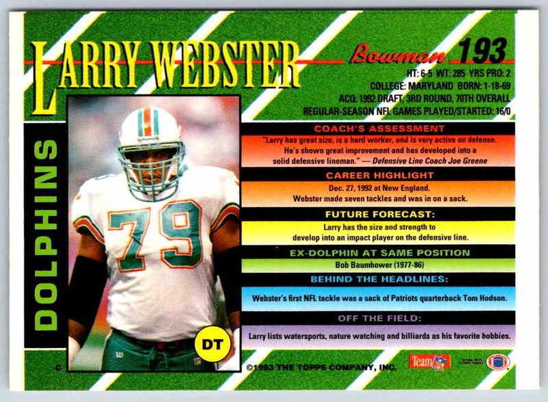 1993 Bowman Football Larry Webster