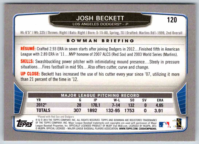 2013 Bowman Josh Beckett