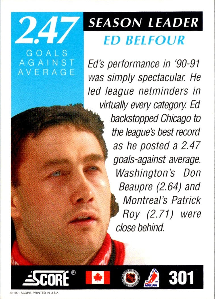 1991 Score Canadian Bilingual Ed Belfour
