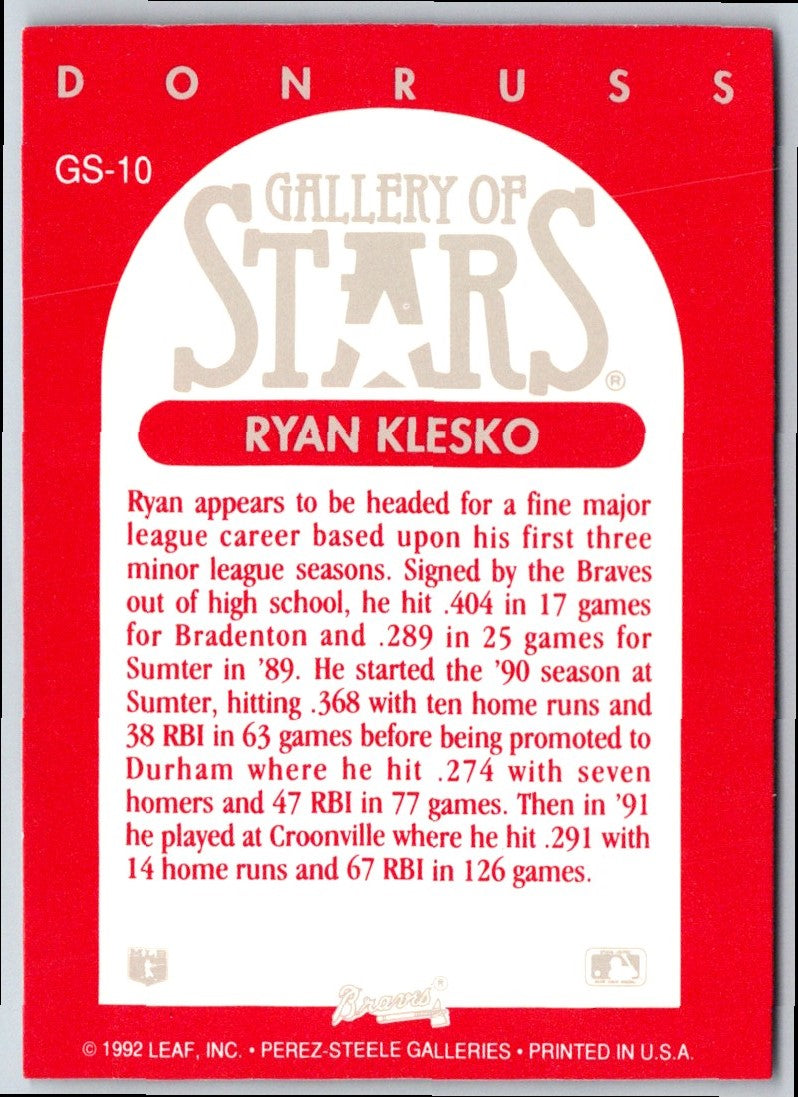 1992 Triple Play Gallery of Stars Ryan Klesko