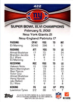 2012 Topps New York Giants Super Bowl XLVI Champions #422