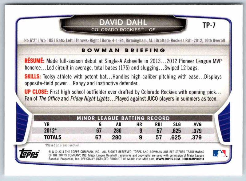 2014 Bowman David Dahl