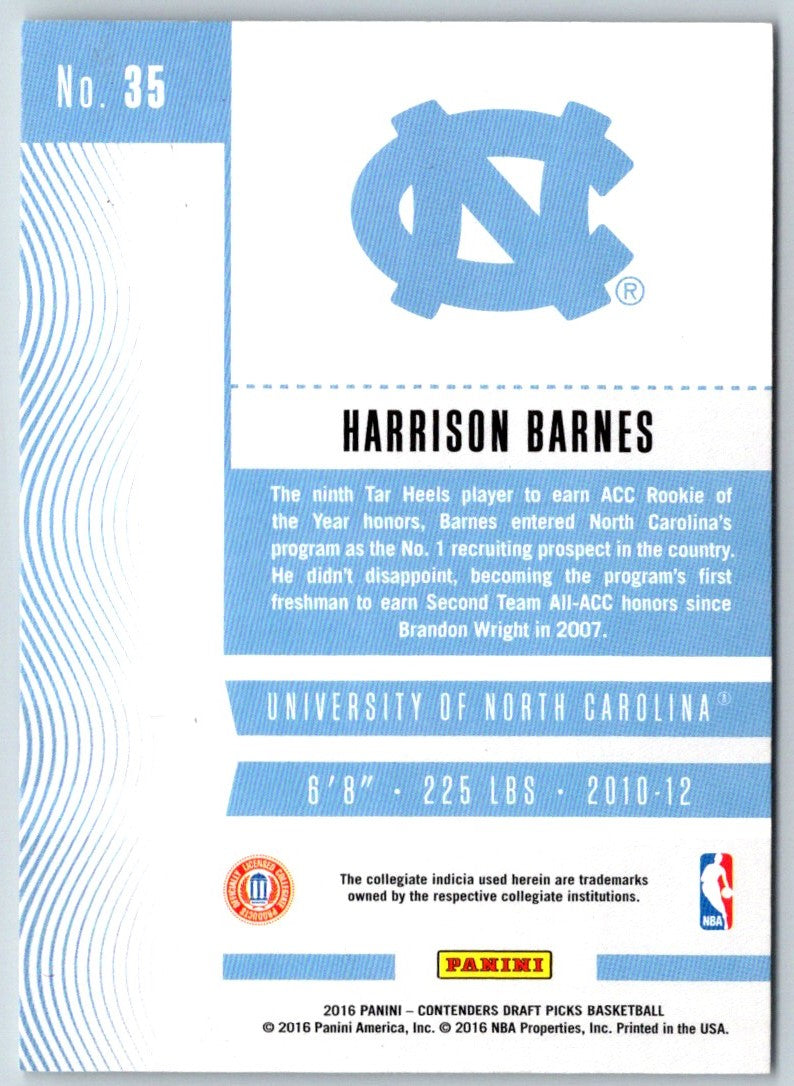 2016 Panini Contenders Draft Picks Harrison Barnes