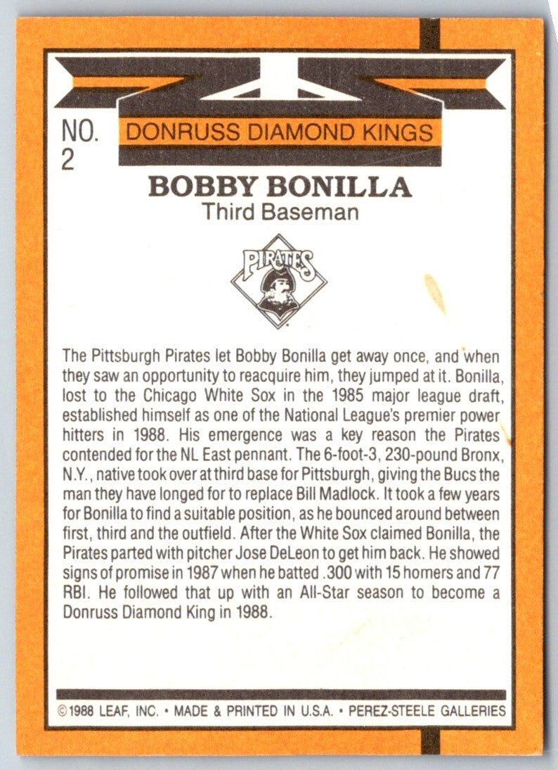 1989 Donruss Diamond King Bobby Bonilla