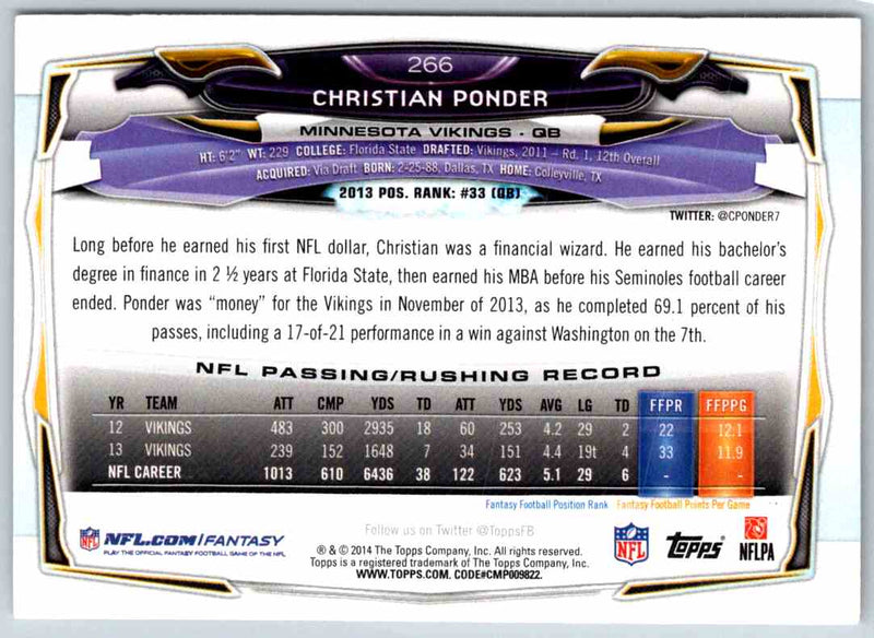 2014 Topps Christian Ponder