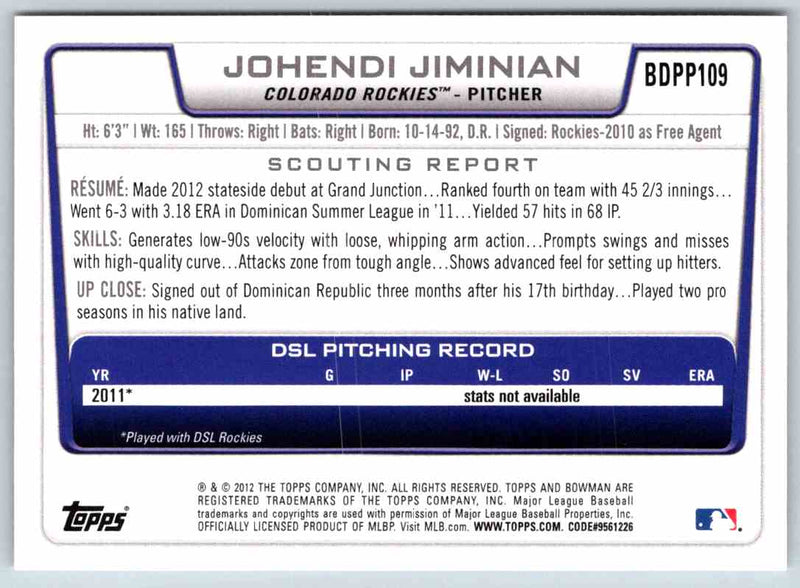 2012 Bowman Johendi Jiminian