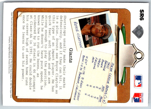 1992 Upper Deck Scouting Report Royce Clayton #SR6