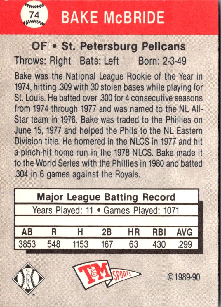 1989 T&M Senior League Bake McBride
