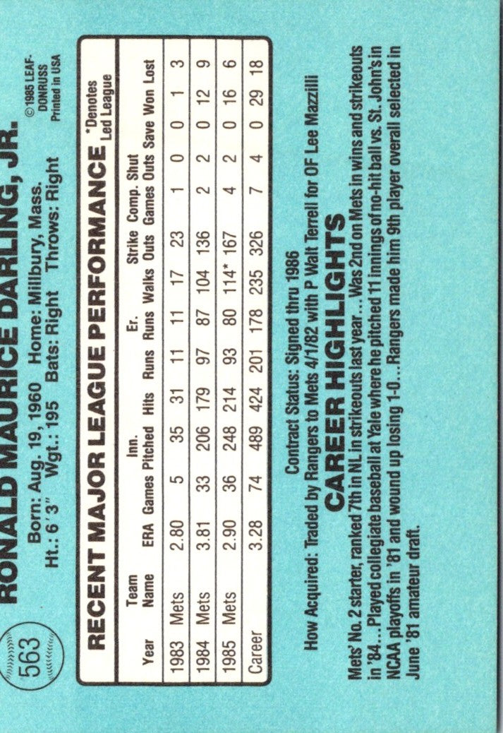 1986 Leaf Ron Darling