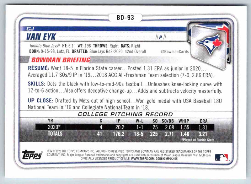 2020 Bowman Cj Van Eyk