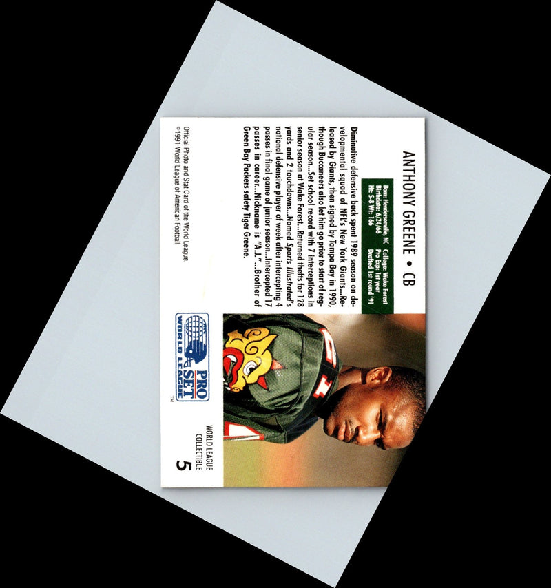 1991 Pro Set WLAF World Bowl Combo Anthony Greene