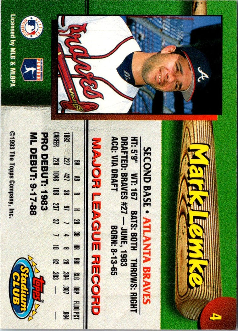 1993 Stadium Club Atlanta Braves Mark Lemke
