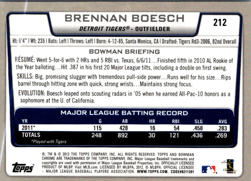 2012 Bowman Chrome Brennan Boesch