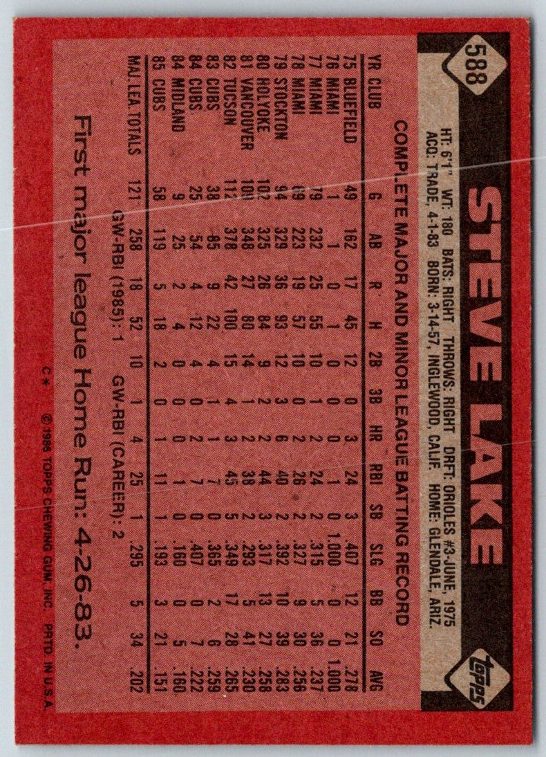 1986 Topps Steve Lake