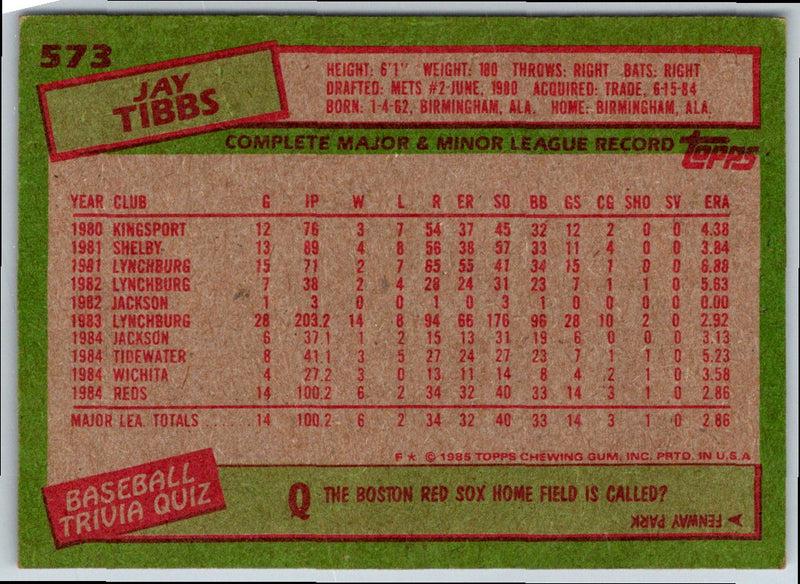 1985 Topps Jay Tibbs