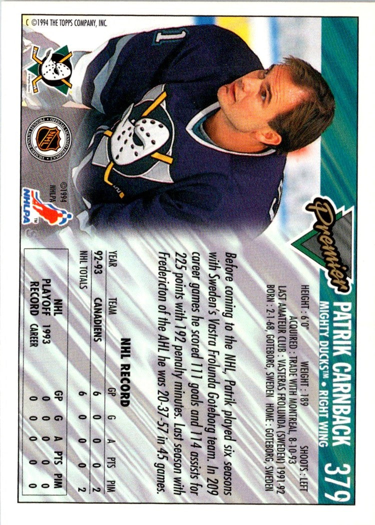 1993 Topps Premier Patrik Carnback