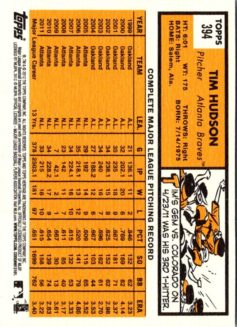 2012 Topps Heritage Tim Hudson