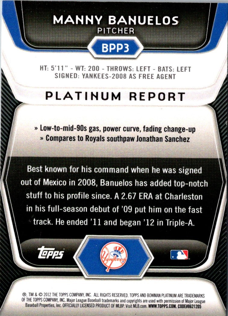 2012 Bowman Platinum Prospects Manny Banuelos