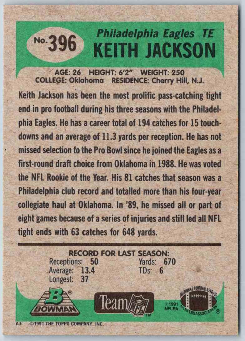 1991 Bowman Football Keith Jackson