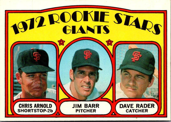 1972 Topps Giants Rookies - Chris Arnold/Jim Barr/Dave Rader #232 Rookie VG-EX