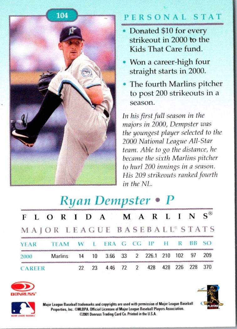 2001 Donruss Studio Ryan Dempster